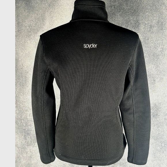 Spyder womans sweater/jacket black knit zip front pockets short good condition M - Picture 2 of 2